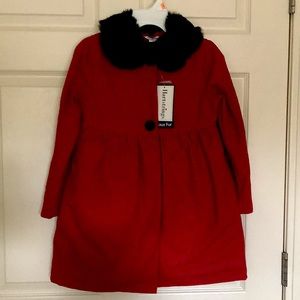 NWT Hartstrings faux fur red wool coat 6X